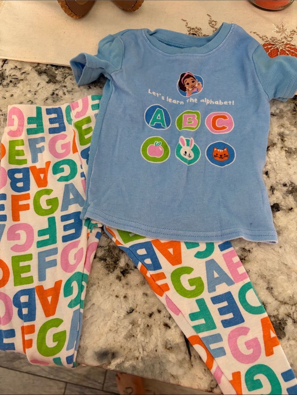 Rachel Light Blue Alphabet Pajama Set with Multicolor Letter Pants